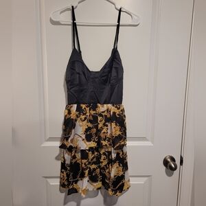 Hers & Mine Black and Gold Chain Print Bustier Dress